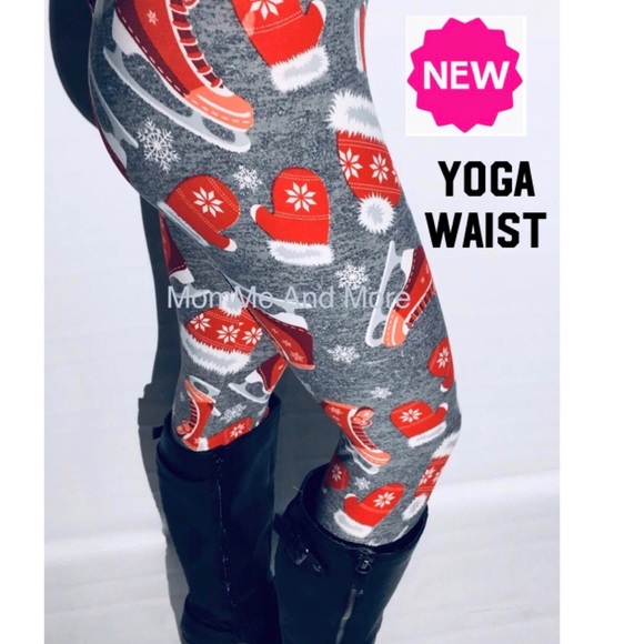 MomMe And More Pants - Plus ⭐SALE ⭐NEW Womens Christmas Ice Skate Mitten Print Leggings Soft Yoga Pants